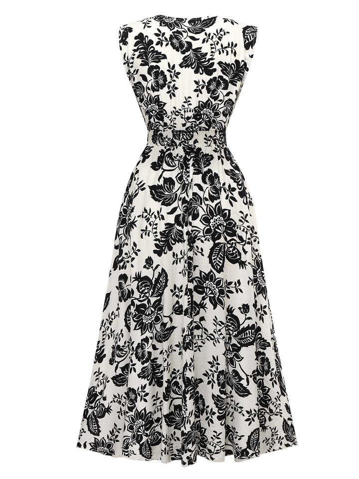 1970s V-Neck Floral Cap Sleeve Midi Dress - vintage dress, retro fashion