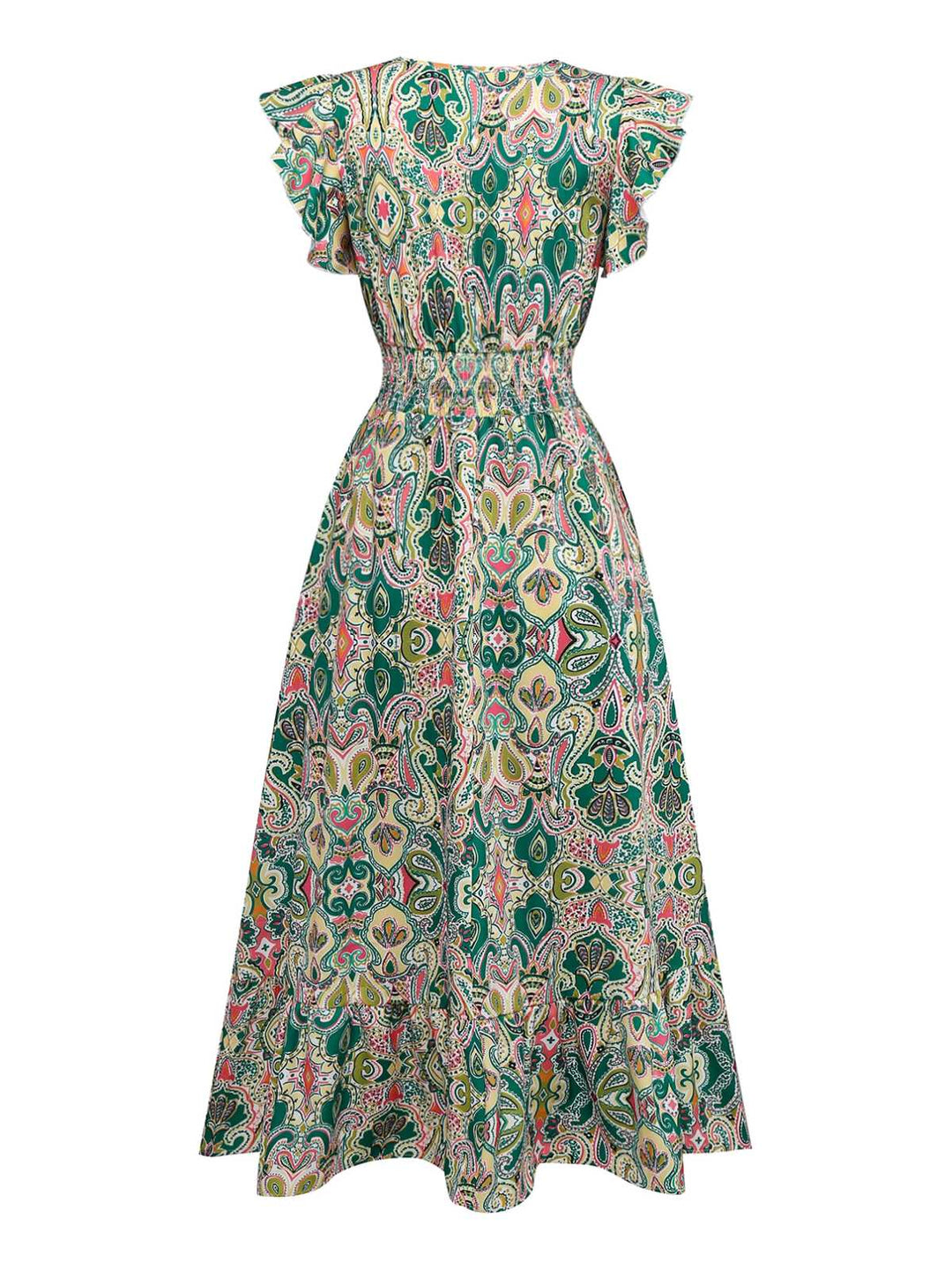 1970s V-Neck Paisley Print Ruffed Sleeve Dress - vintage dress, retro fashion