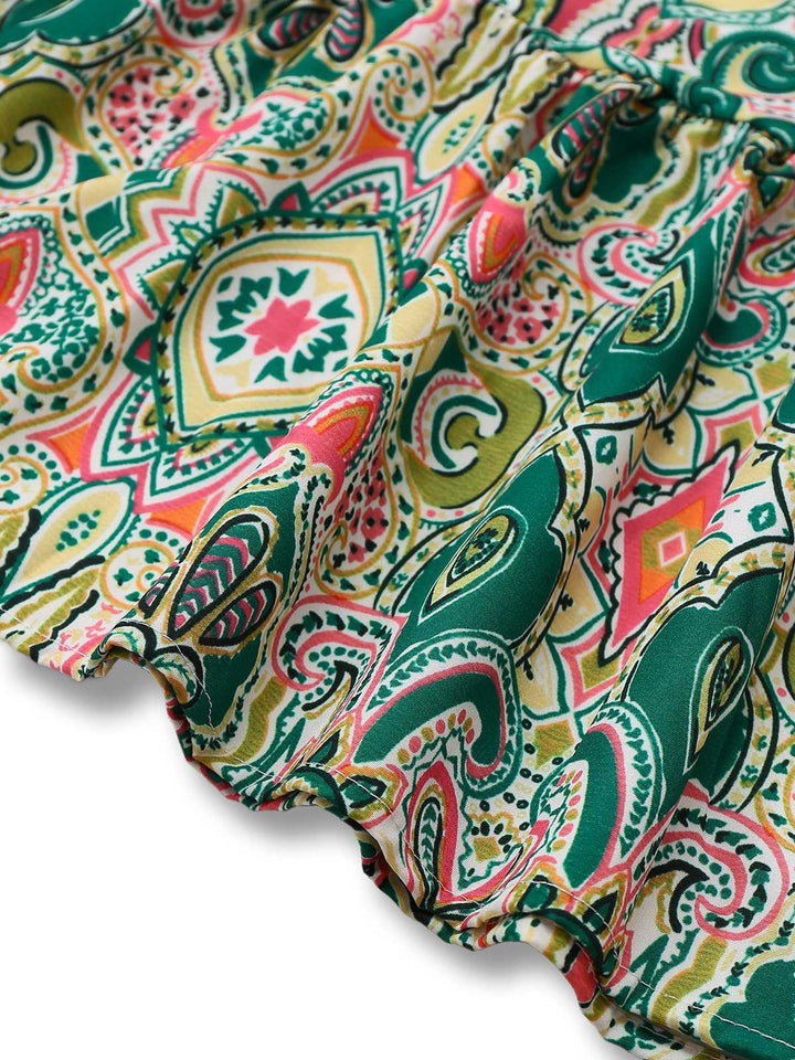 1970s V-Neck Paisley Print Ruffed Sleeve Dress - vintage dress, retro fashion
