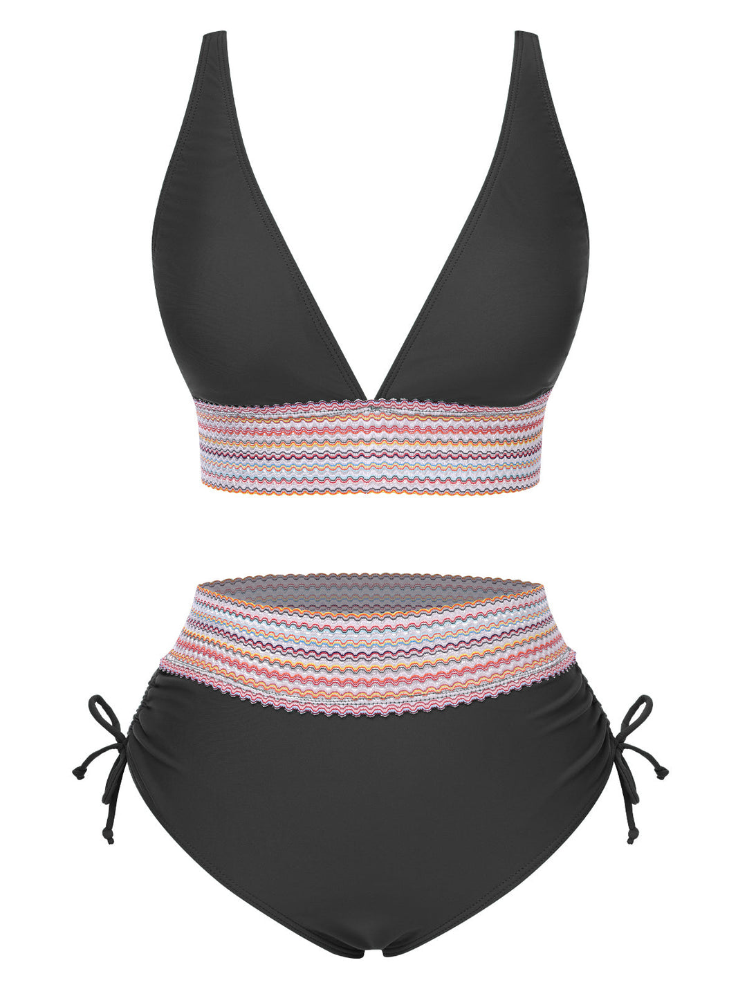 1970s VNeck Patchwork HighWaist Bikini | 1970s | vintage swimsuit, retro beachwear