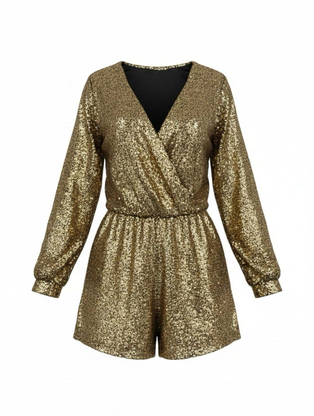 1970s V-Neck Sequin Long Sleeve Romper - vintage jumpsuit, retro fashion