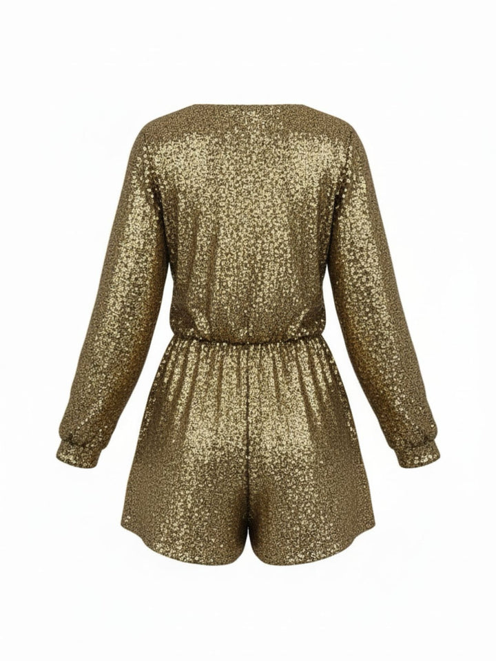 1970s V-Neck Sequin Long Sleeve Romper - vintage jumpsuit, retro fashion