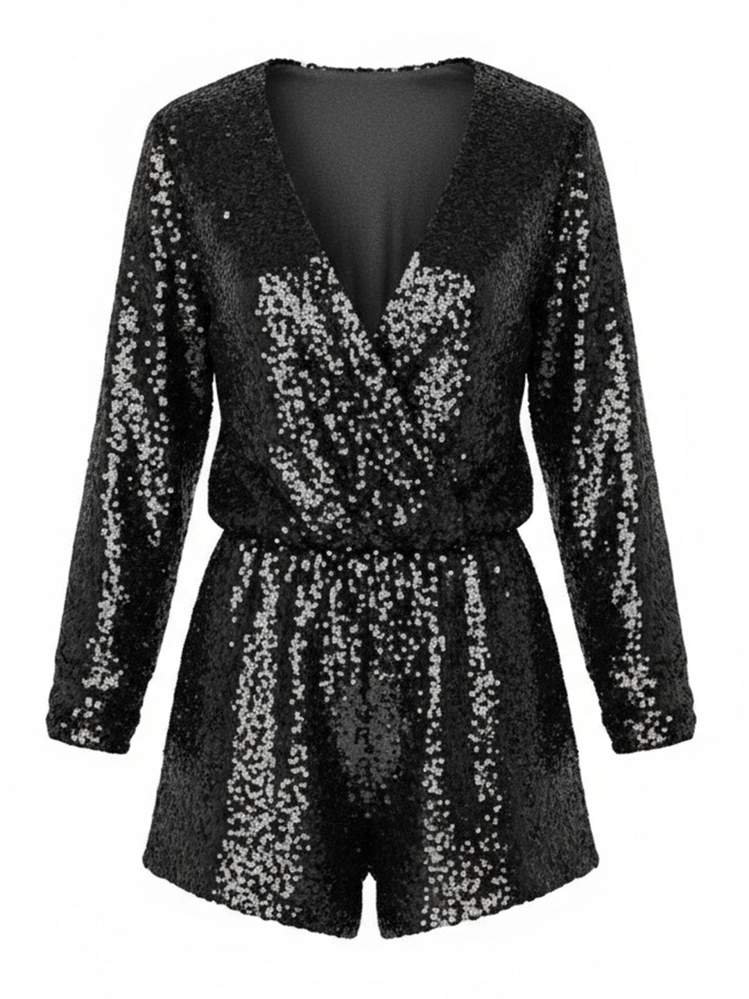 1970s V-Neck Sequin Long Sleeve Romper - vintage jumpsuit, retro fashion