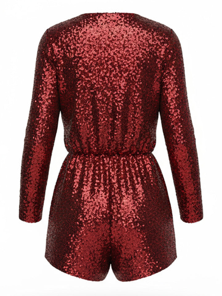 1970s V-Neck Sequin Long Sleeve Romper - vintage jumpsuit, retro fashion