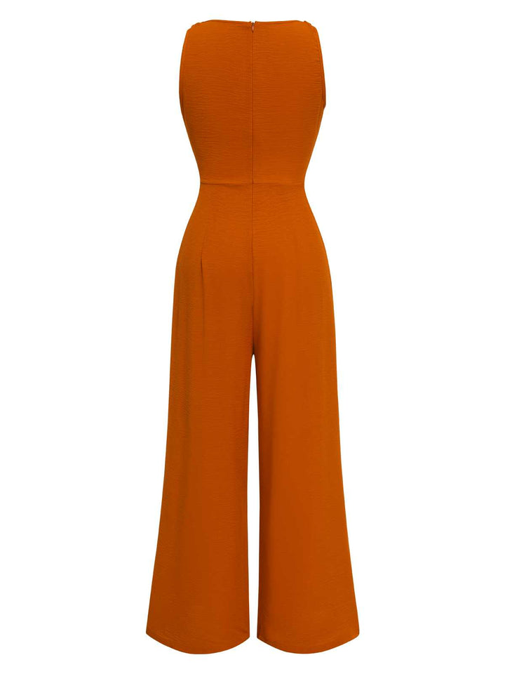 1970s V-Neck Tie-Front Solid Jumpsuit: timeless 1970s elegance she makes her own