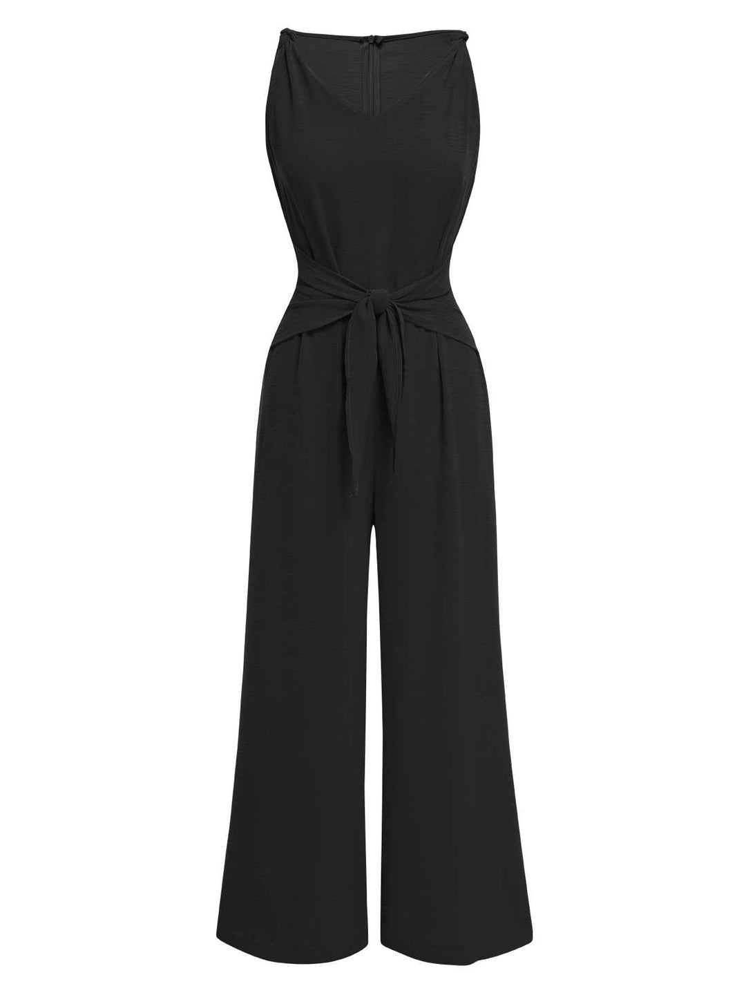 1970s V-Neck Tie-Front Solid Jumpsuit — 1970s vintage charm for her modern wardrobe