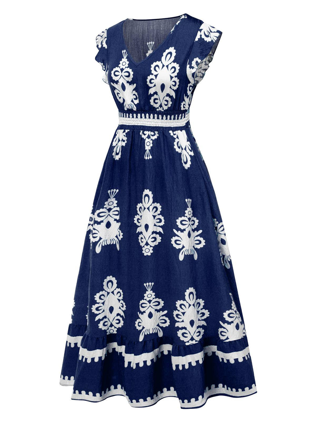 1970s V-Neck Tribal Pattern Bohemian Dress, vintage dress, retro fashion - perfect for women who love vintage and retro fashion