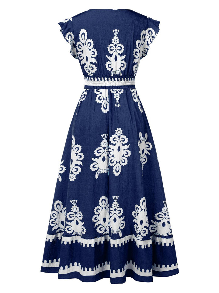 1970s V-Neck Tribal Pattern Bohemian Dress, vintage dress, retro fashion - perfect for women who love vintage and retro fashion