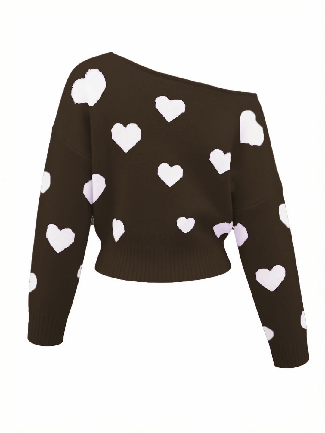 1970s Valentine Heart Asymmetrical Shoulder Pullover Sweater - vintage fashion, style