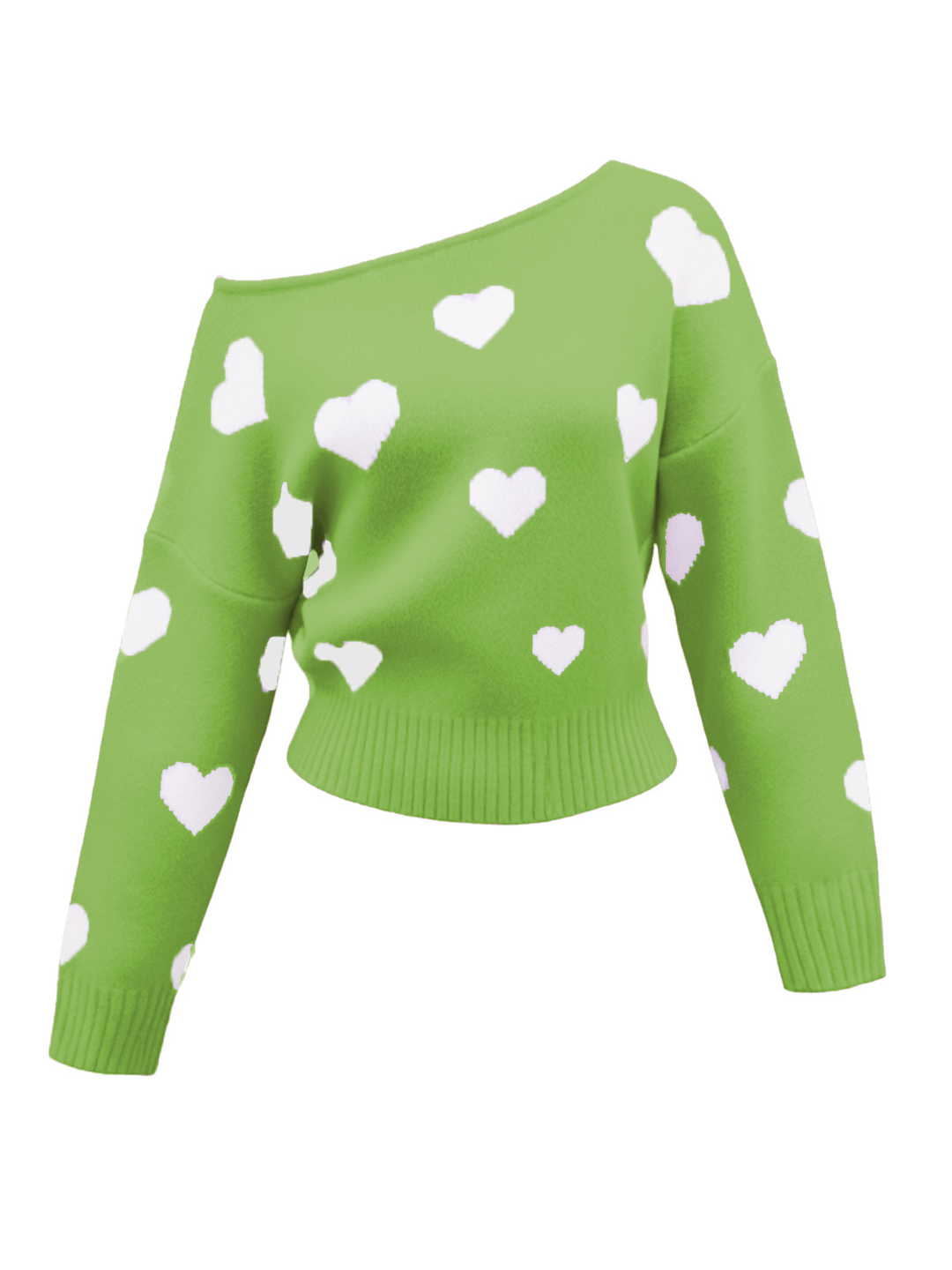 1970s Valentine Heart Asymmetrical Shoulder Pullover Sweater - vintage fashion, style
