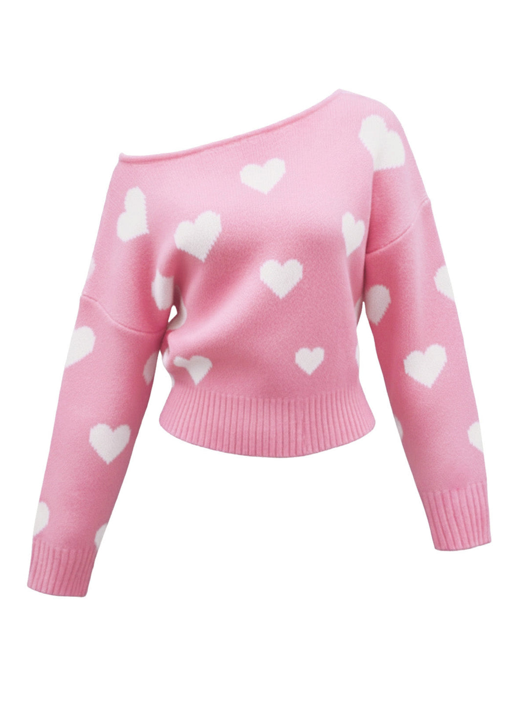 1970s Valentine Heart Asymmetrical Shoulder Pullover Sweater - vintage fashion, style