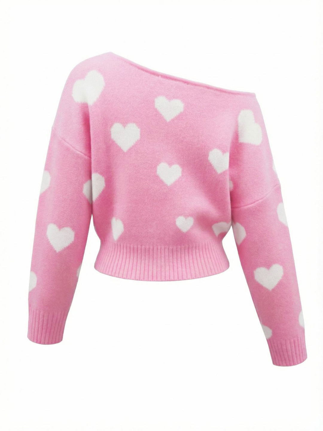 1970s Valentine Heart Asymmetrical Shoulder Pullover Sweater - vintage fashion, style