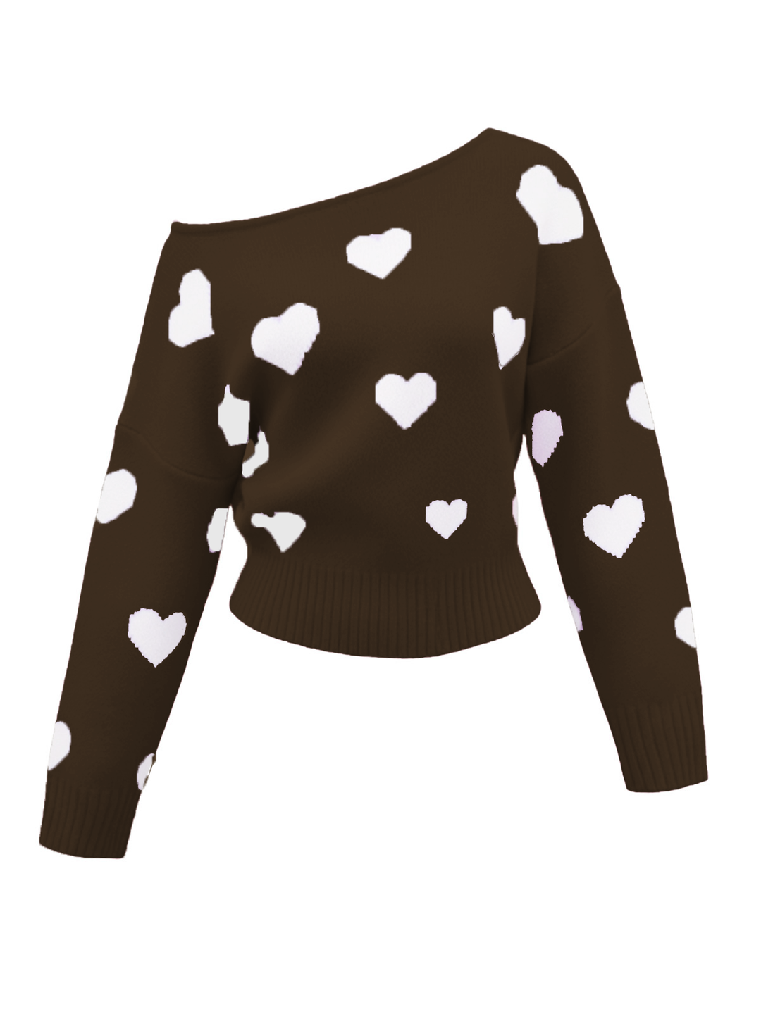 1970s Valentine Heart Asymmetrical Shoulder Pullover Sweater - vintage fashion, style