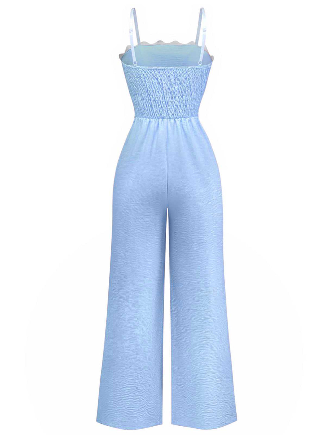 1970s Wave-Trim Spaghetti Strap Wide Leg Jumpsuit - vintage jumpsuit, retro fashion
