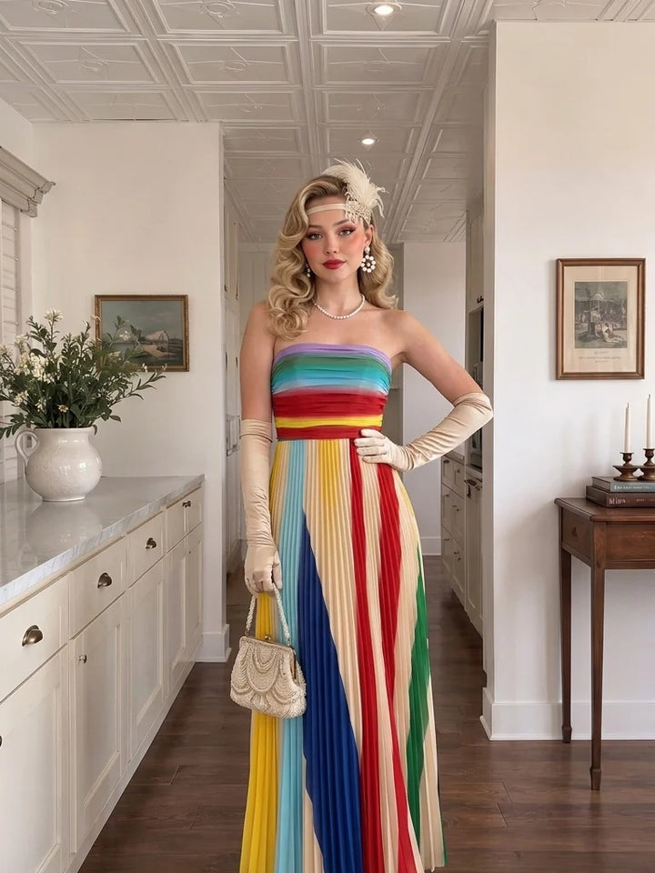 Rainbow Pleated Strapless Maxi Dress 3:4 primary image