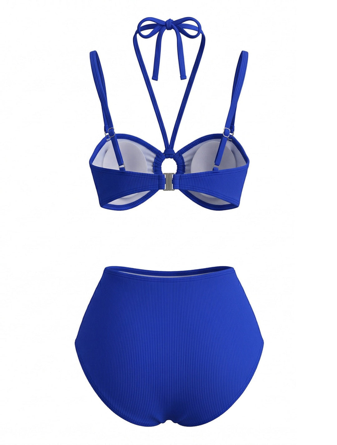 3PCS Blue 1980s Phalaenopsis Halter Bikini Set &amp; Yellow Sarong - vintage fashion, retro style
