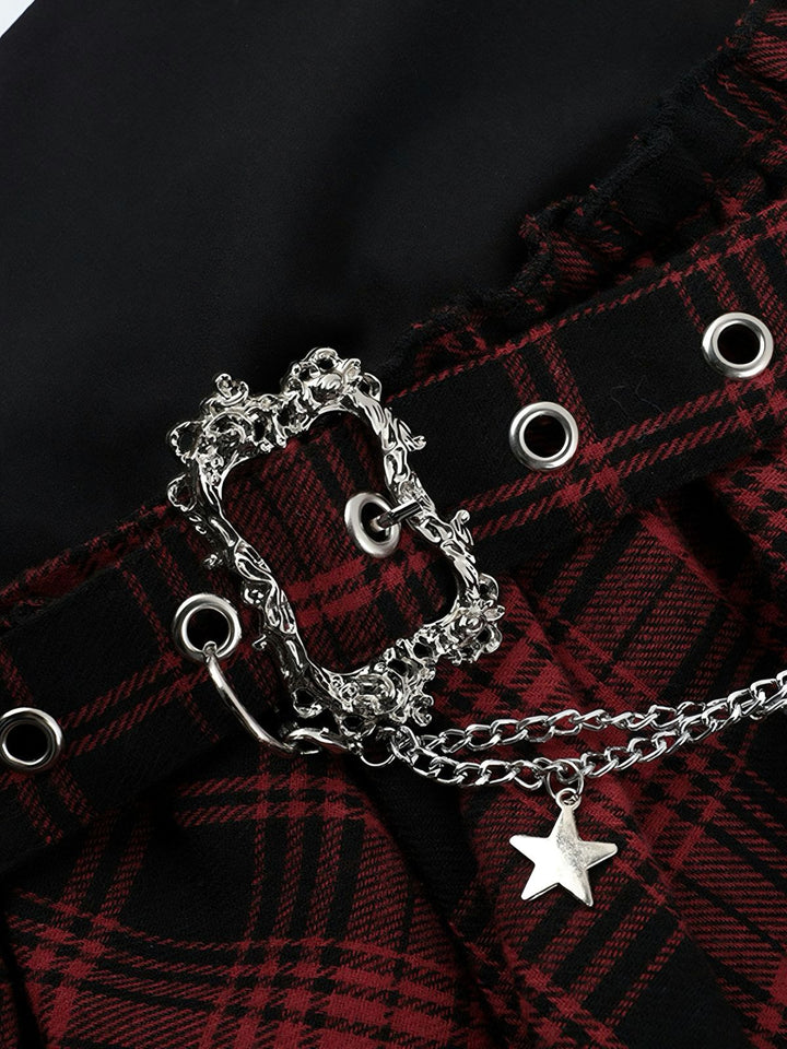 1980s Asymmetric Plaids Lace Chain Gothic Skirt - vintage skirt, retro style
