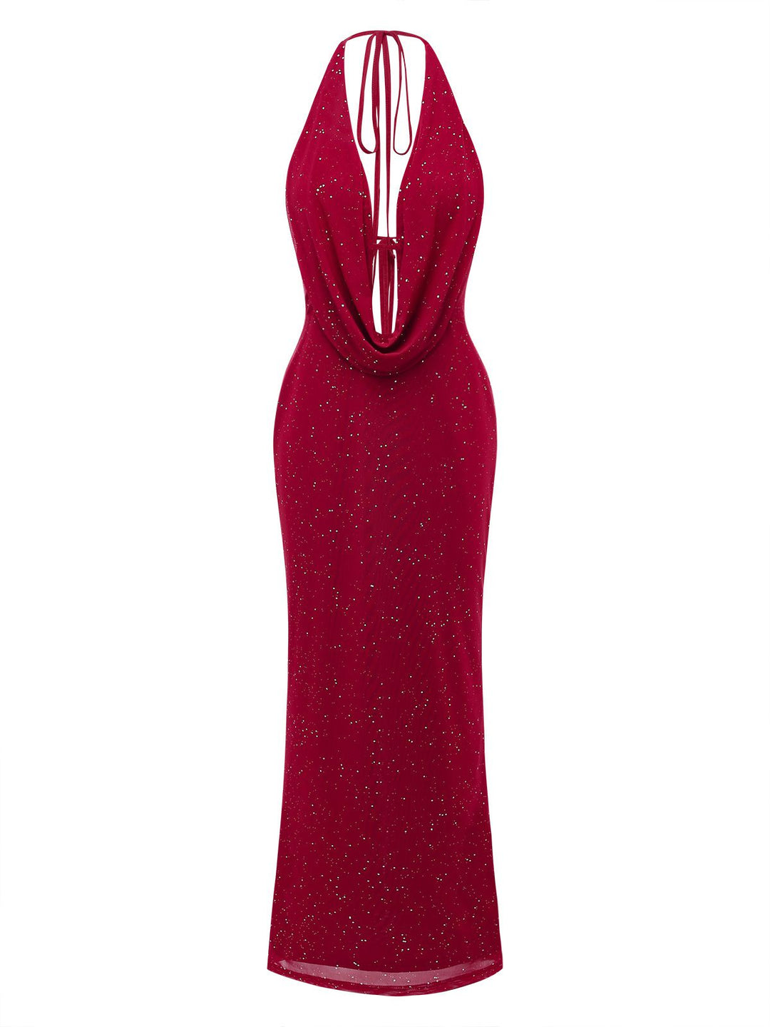 1980s Backless Cowl Glitter Halter Slit Maxi Dress - vintage dress, retro fashion