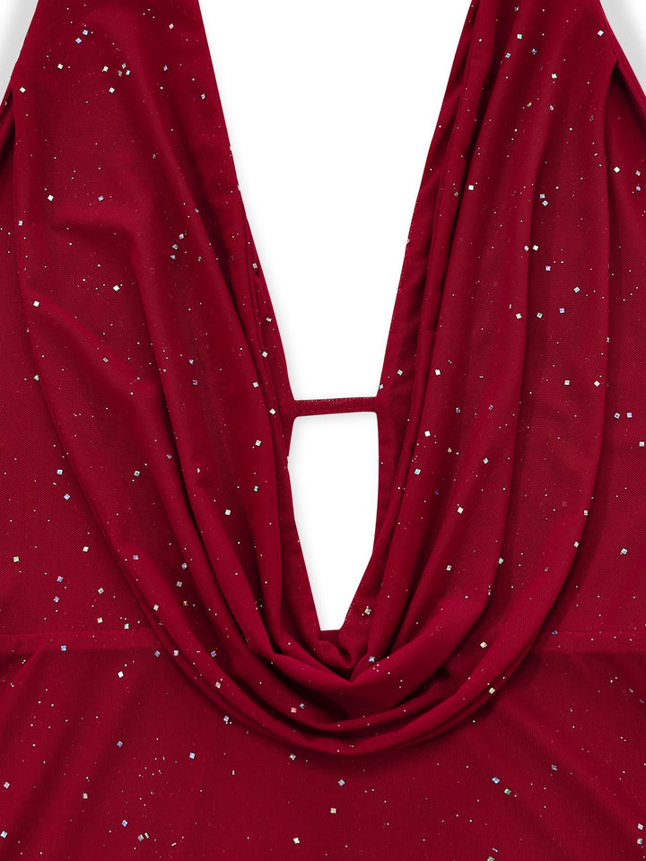 1980s Backless Cowl Glitter Halter Slit Maxi Dress - vintage dress, retro fashion
