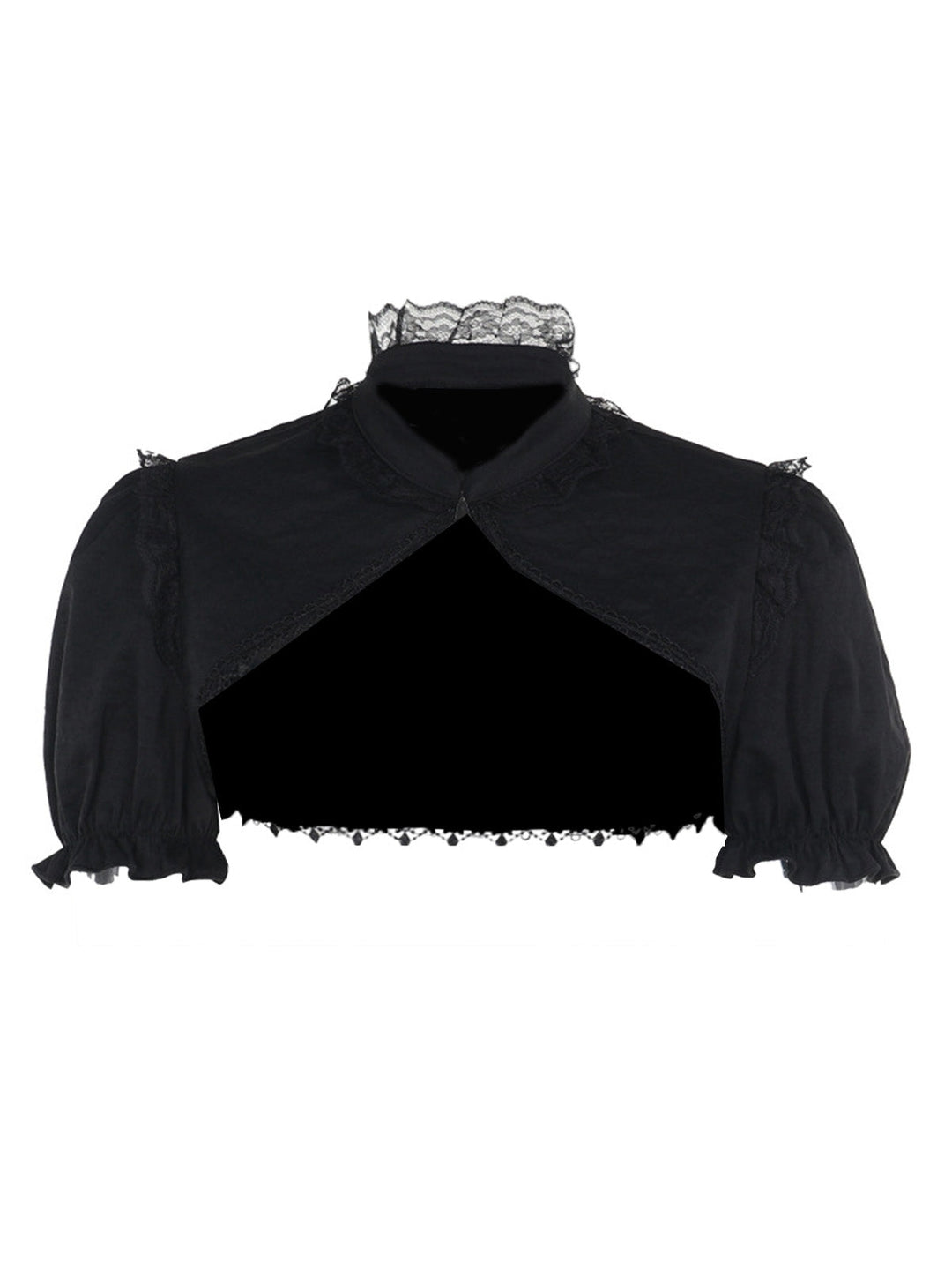 Black 1980s Solid Gothic Puff Sleeves Short Cape Cardigan - vintage fashion, retro style, classic black