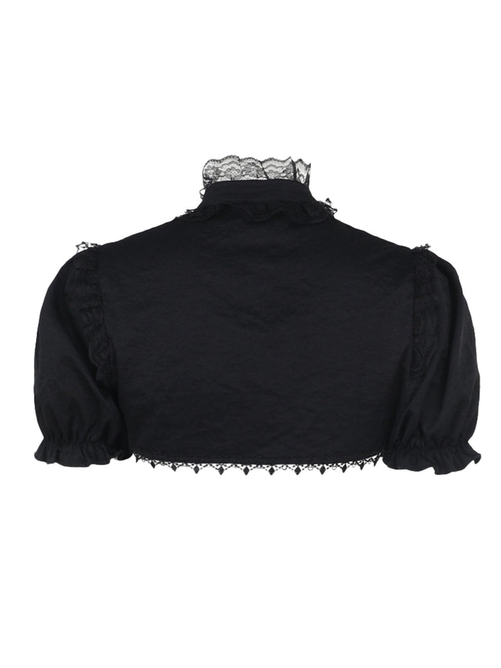 Black 1980s Solid Gothic Puff Sleeves Short Cape Cardigan - vintage fashion, retro style, classic black