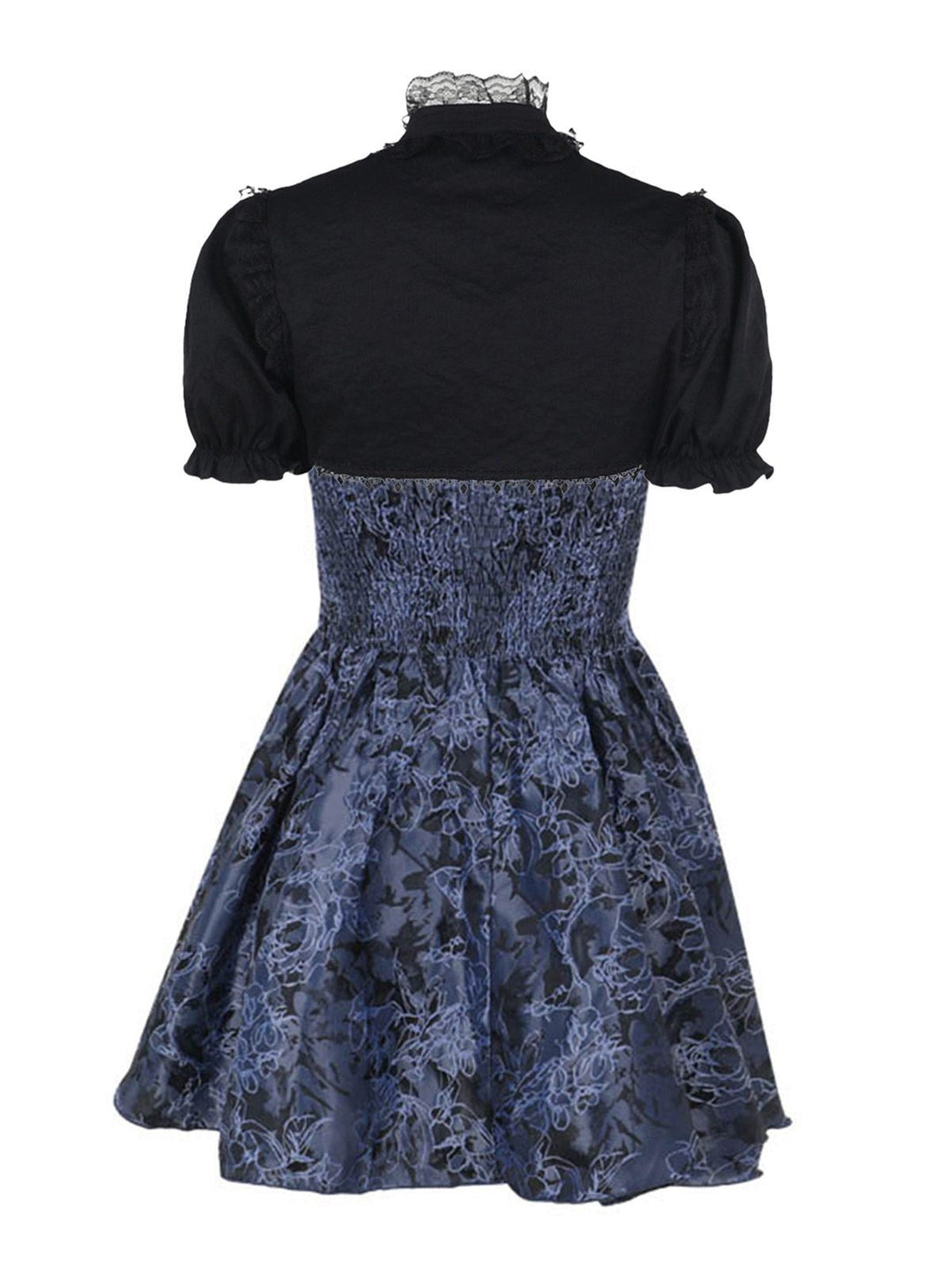 2PCS Black &amp; Blue 1980s Gothic Cape Cardigan &amp; Floral Embroidered Dress - vintage dress, retro fashion, classic black