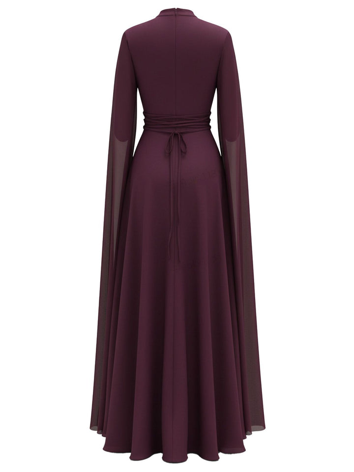 1980s Cape Sleeved Back Tie Maxi Dress - vintage dress, retro fashion