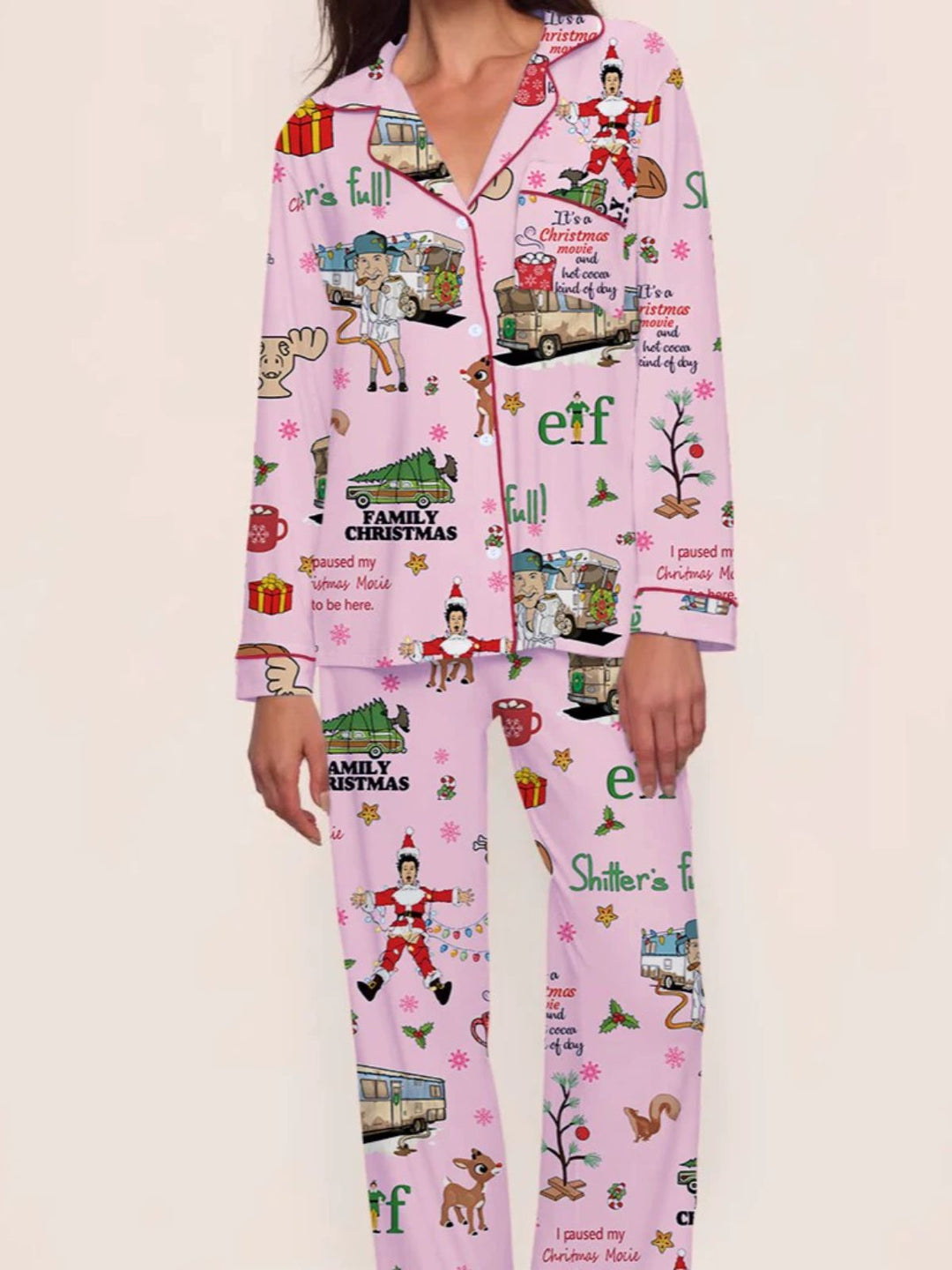 Christmas Print Pajama Set - vintage fashion, retro style
