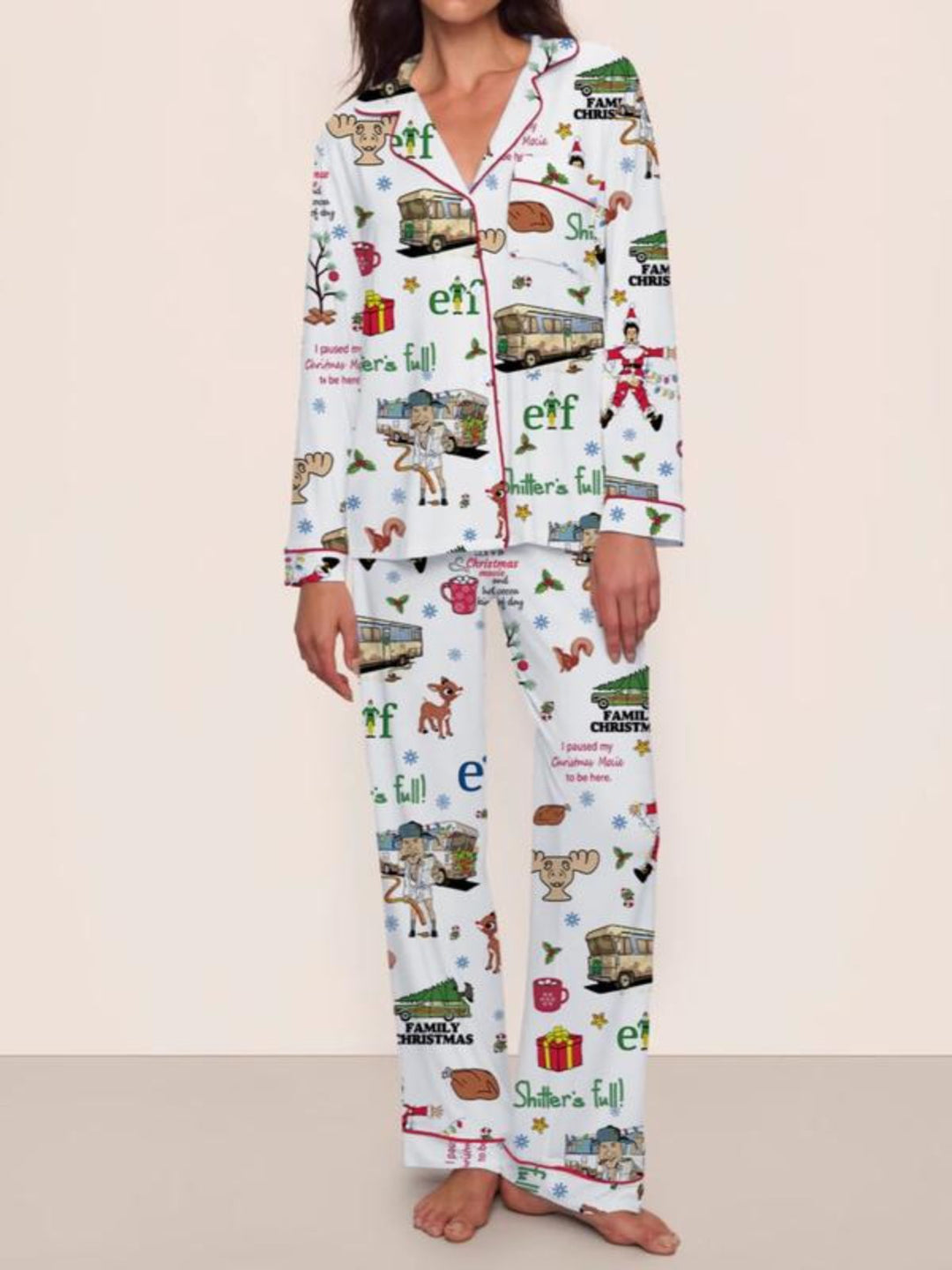 Christmas Print Pajama Set - vintage fashion, retro style