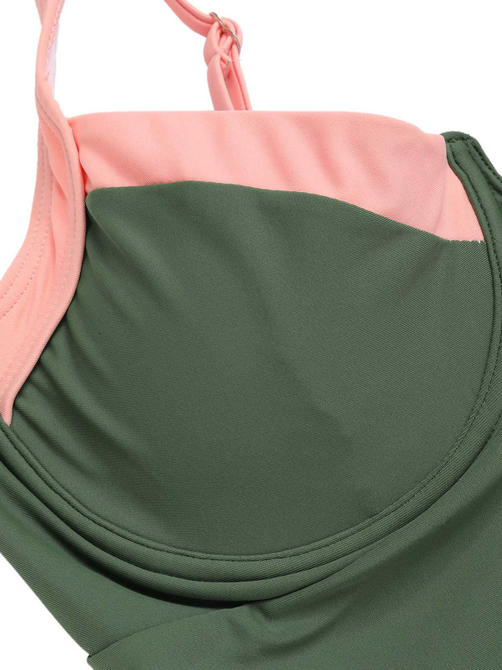1980s Colorblock Strap High-Leg One-Piece Swimsuit — 1980s poolside glamour meets sun-drenched confidence