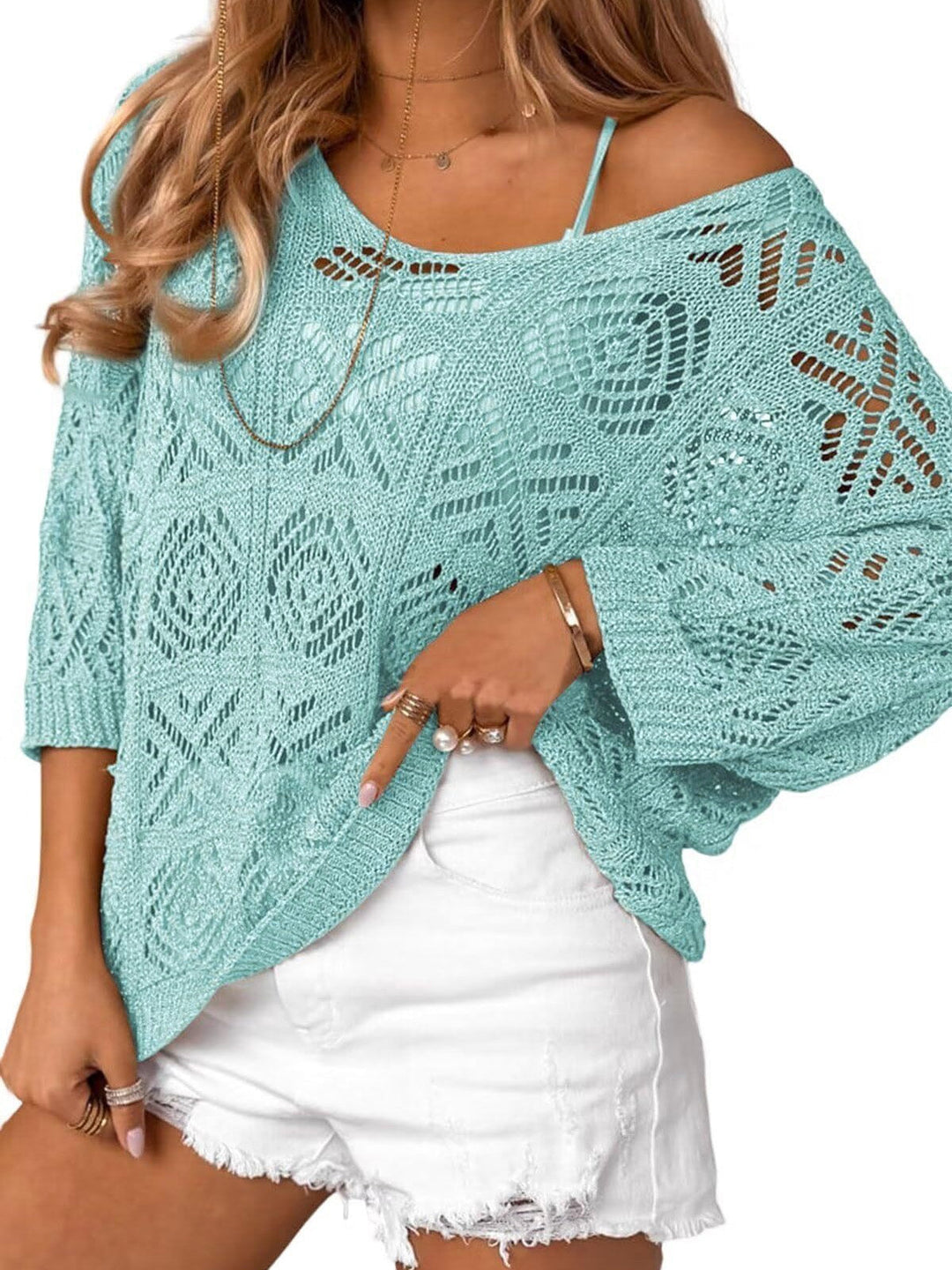 1980s Crocheted Open-Knit Off-Shoulder Cover-Up - bohemian cover up, beach wear for vintage lovers