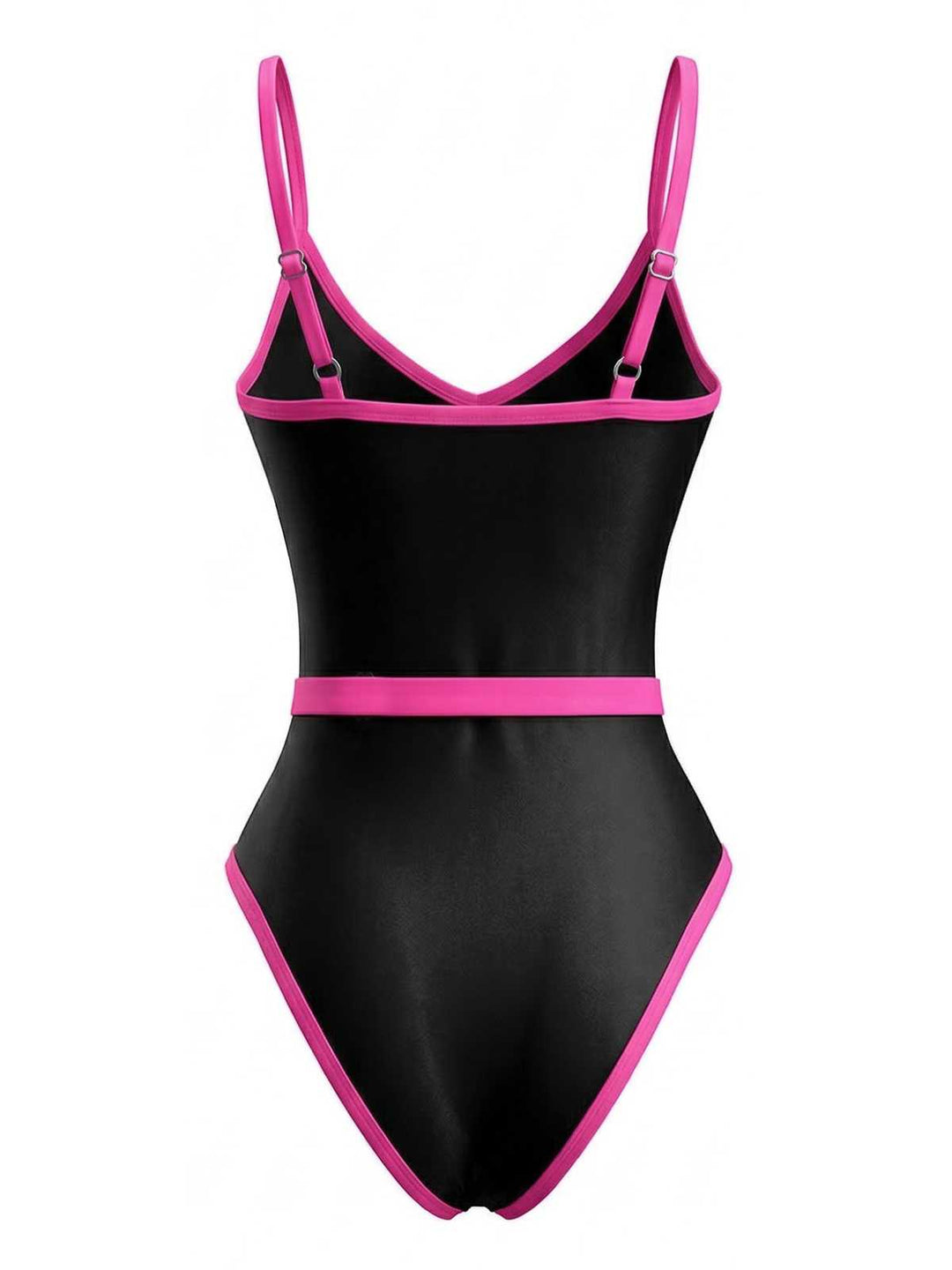 1980s Contrast Belted One-Piece Swimsuit | vintage swimwear, retro swimsuit, pin-up style - perfect for retro fashion enthusiasts
