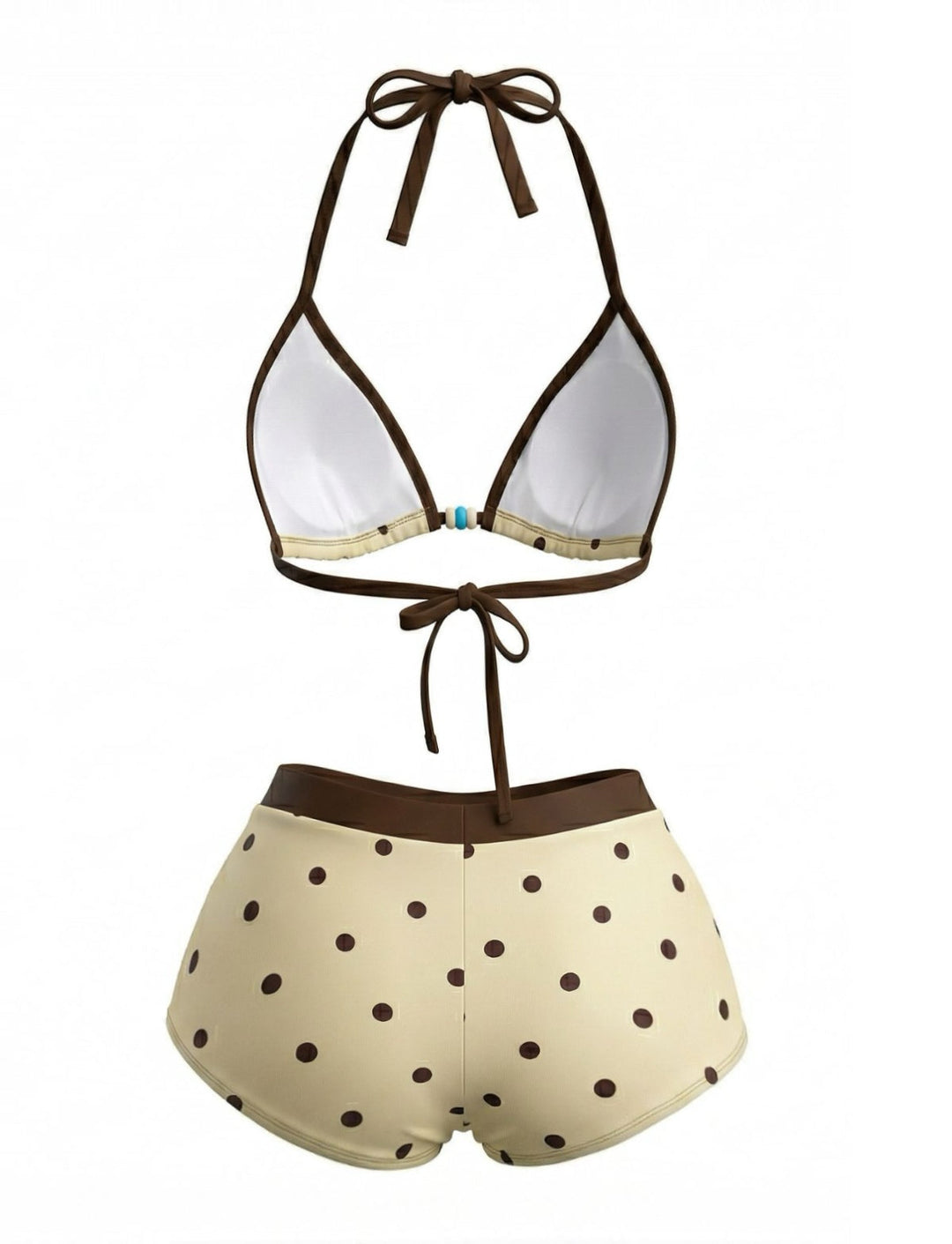 Cream Yellow 1980s Polka Dot Halter Bikini Top &amp; Shorts - vintage fashion, retro style