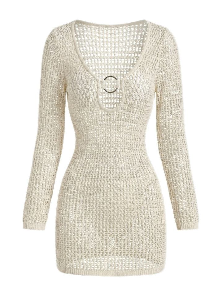 1980s Crochet Knit Cutout Ring Long Sleeve Cover-Up - vintage fashion, retro style
