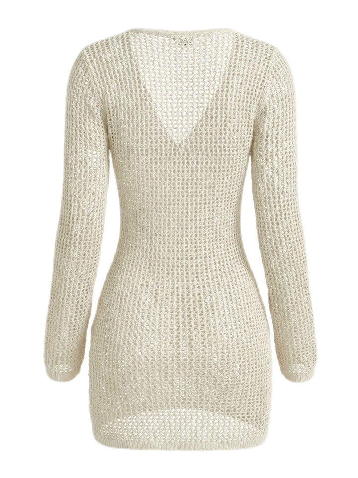 1980s Crochet Knit Cutout Ring Long Sleeve Cover-Up - vintage fashion, retro style