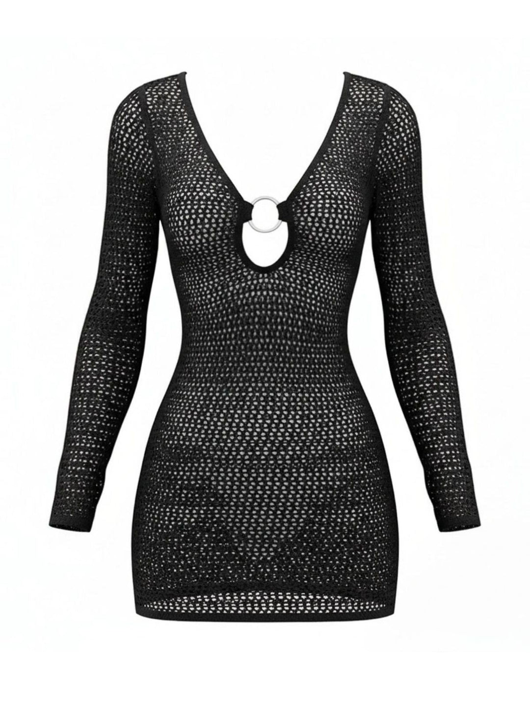 1980s Crochet Knit Cutout Ring Long Sleeve Cover-Up - vintage fashion, retro style