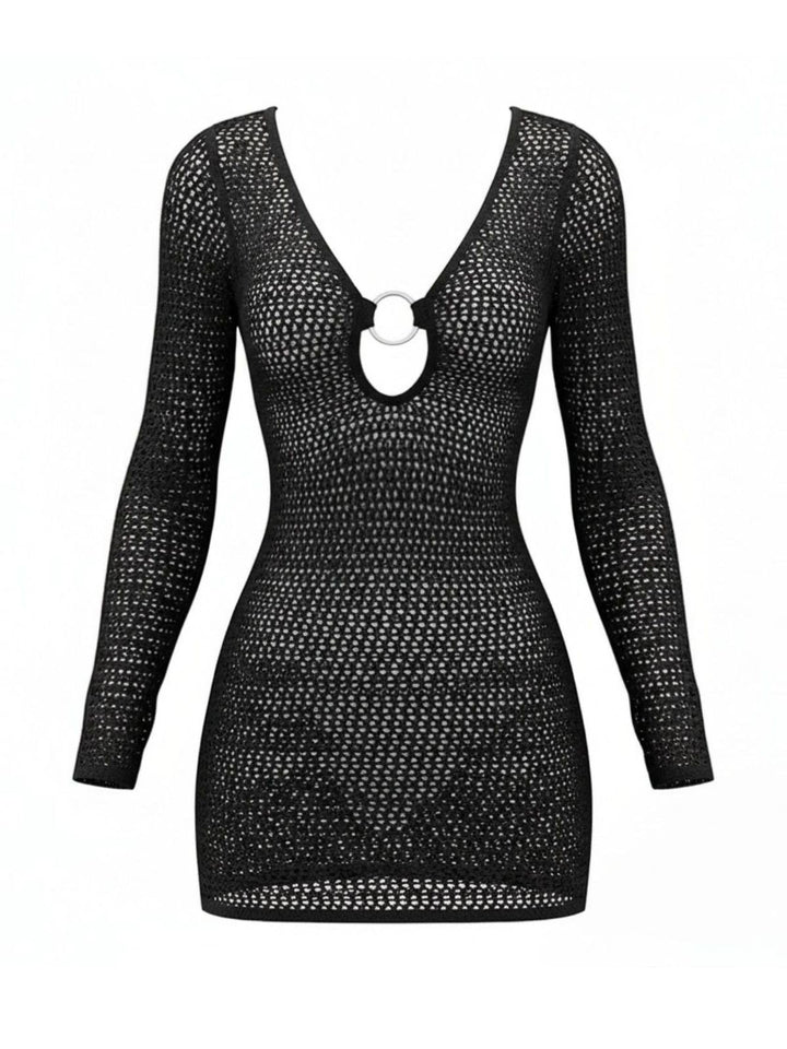 1980s Crochet Knit Cutout Ring Long Sleeve Cover-Up - vintage fashion, retro style