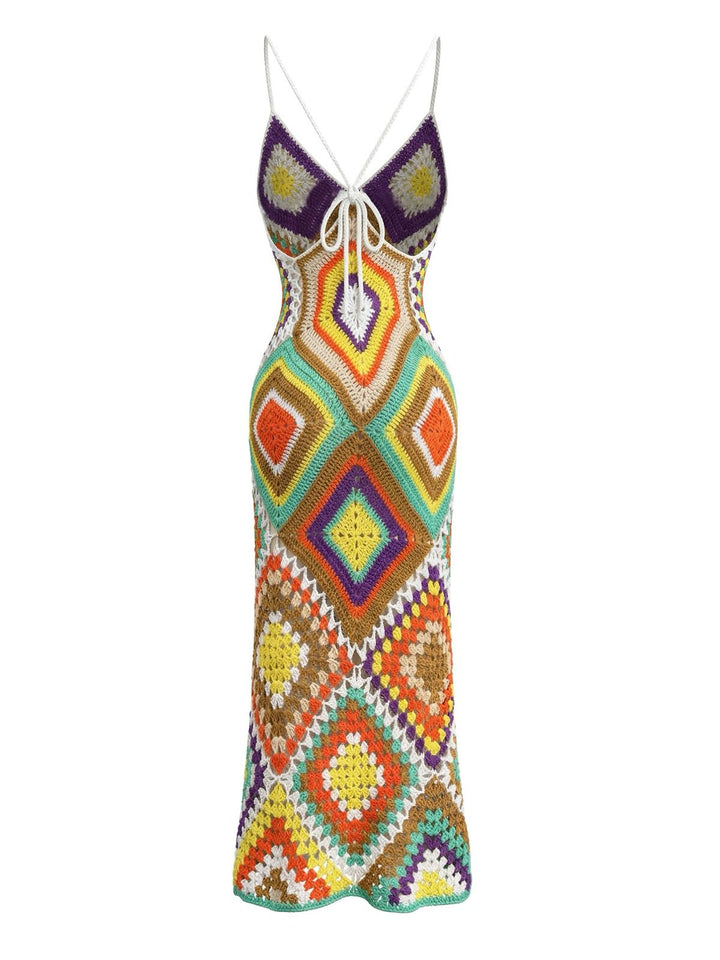 1980s Boho Irregular Print Hand Crochet Cover-Up Dress - vintage dress, retro fashion