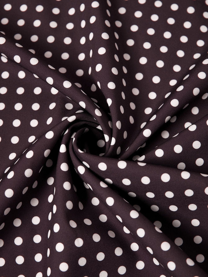 Brown 1980s V-Neck Polka Dot Tie Spaghetti Strap Dress - vintage dress, retro fashion