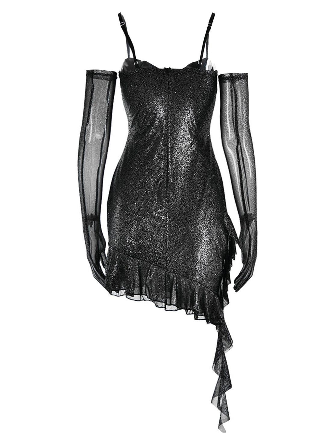 1980s Glitter Ruffled Spaghetti Strap Bodycon Dress - vintage dress, retro fashion