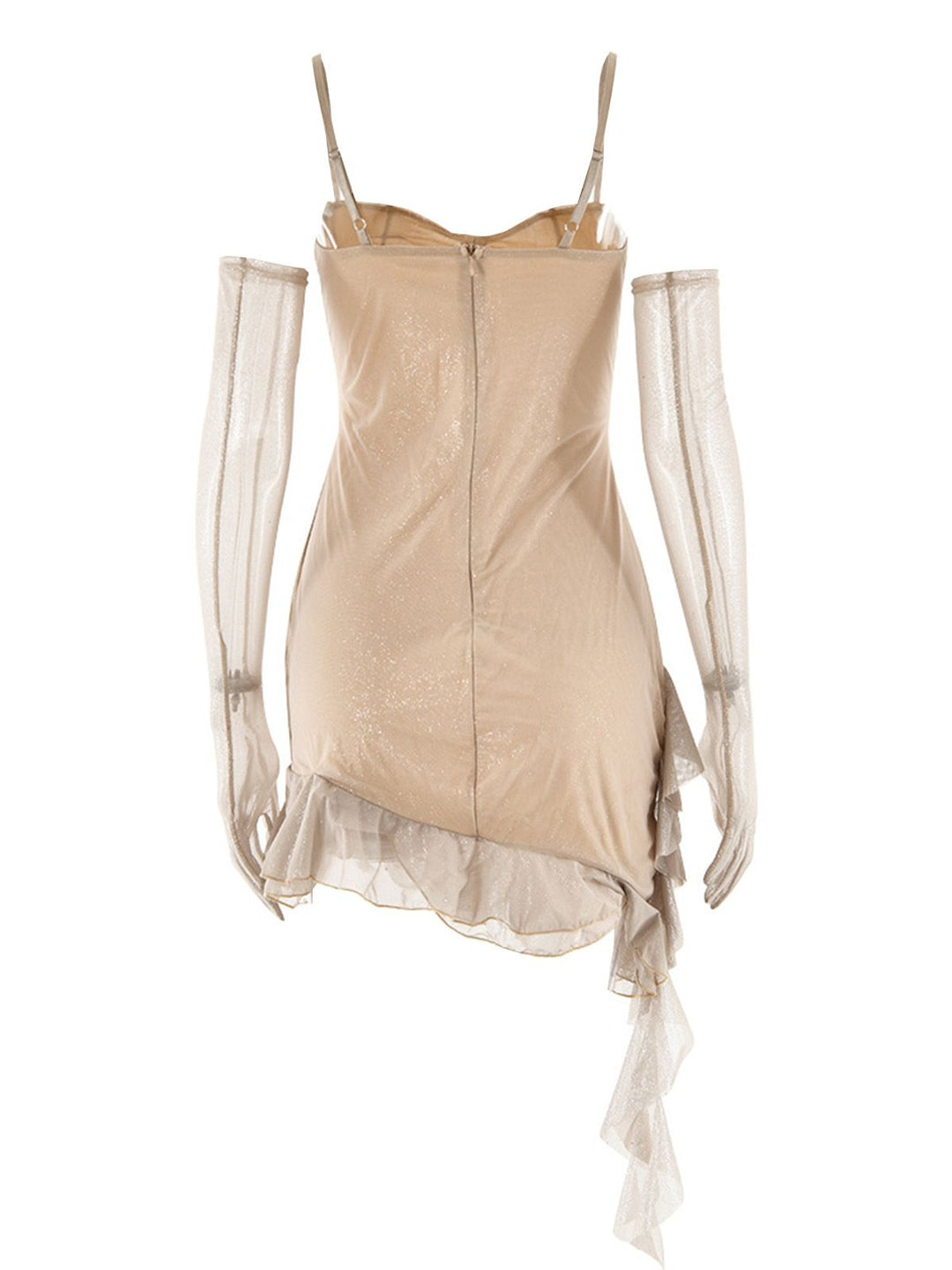 1980s Glitter Ruffled Spaghetti Strap Bodycon Dress - vintage dress, retro fashion