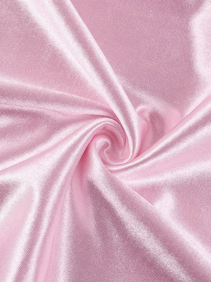 Peach Pink 1980s Solid Ribbon Tie Surplice Satin Dress - vintage dress, retro fashion
