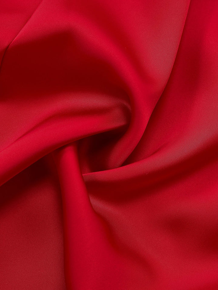 Red 1980s Bow Off-Shoulder Satin Side Slit Midi Dress - vintage dress, retro fashion, elegant red