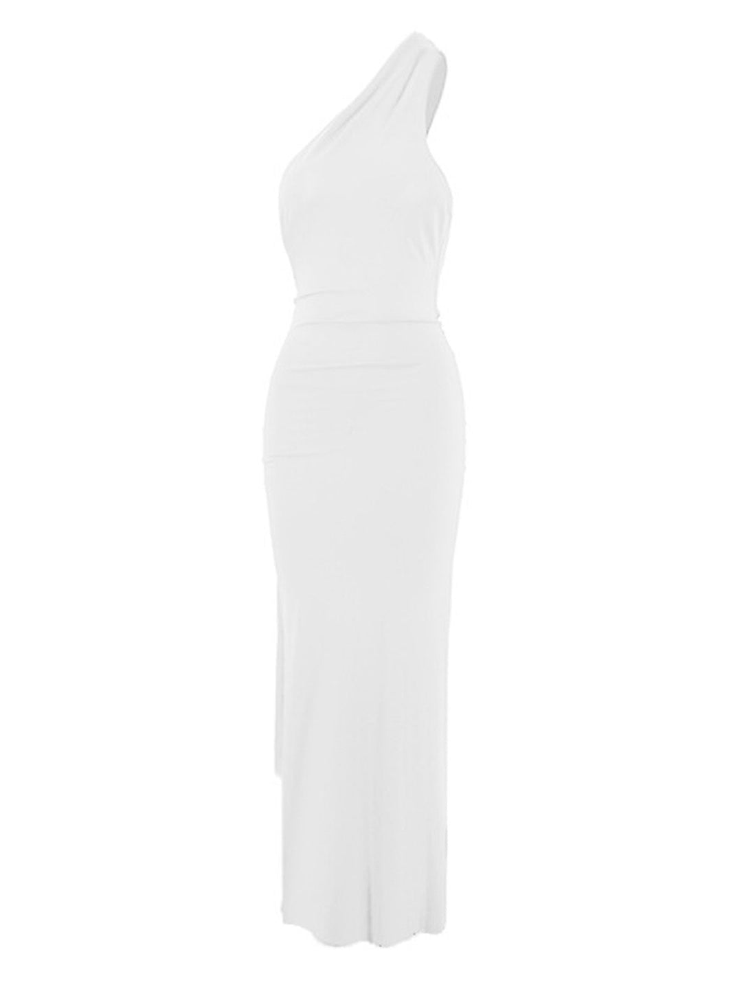 1980s Solid One-Shoulder Evening Backless Dress with Train - vintage dress, retro fashion