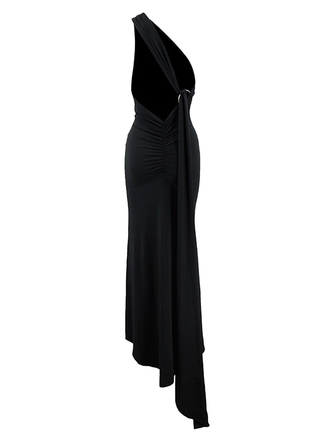 1980s Solid One-Shoulder Evening Backless Dress with Train - vintage dress, retro fashion