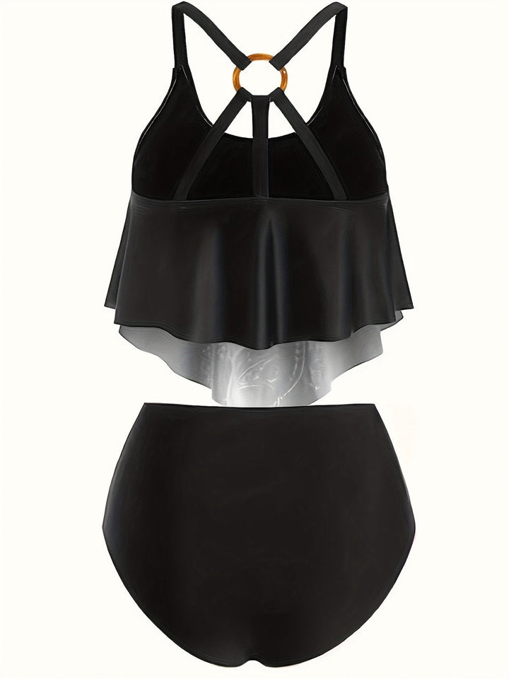 Gothic Dragon Back-Cross Ruffle Swimsuit — because glamour never goes out of style