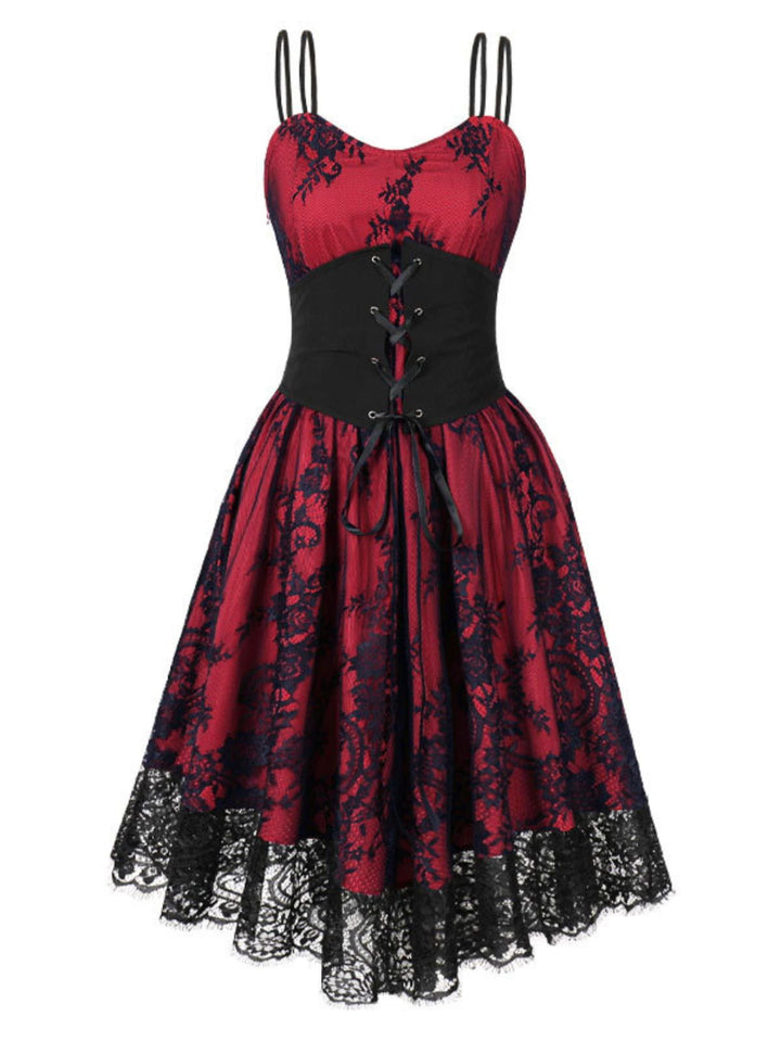 She slips into this 1980s Gothic Punk Eyelash Lace Waistband Dress and suddenly it&