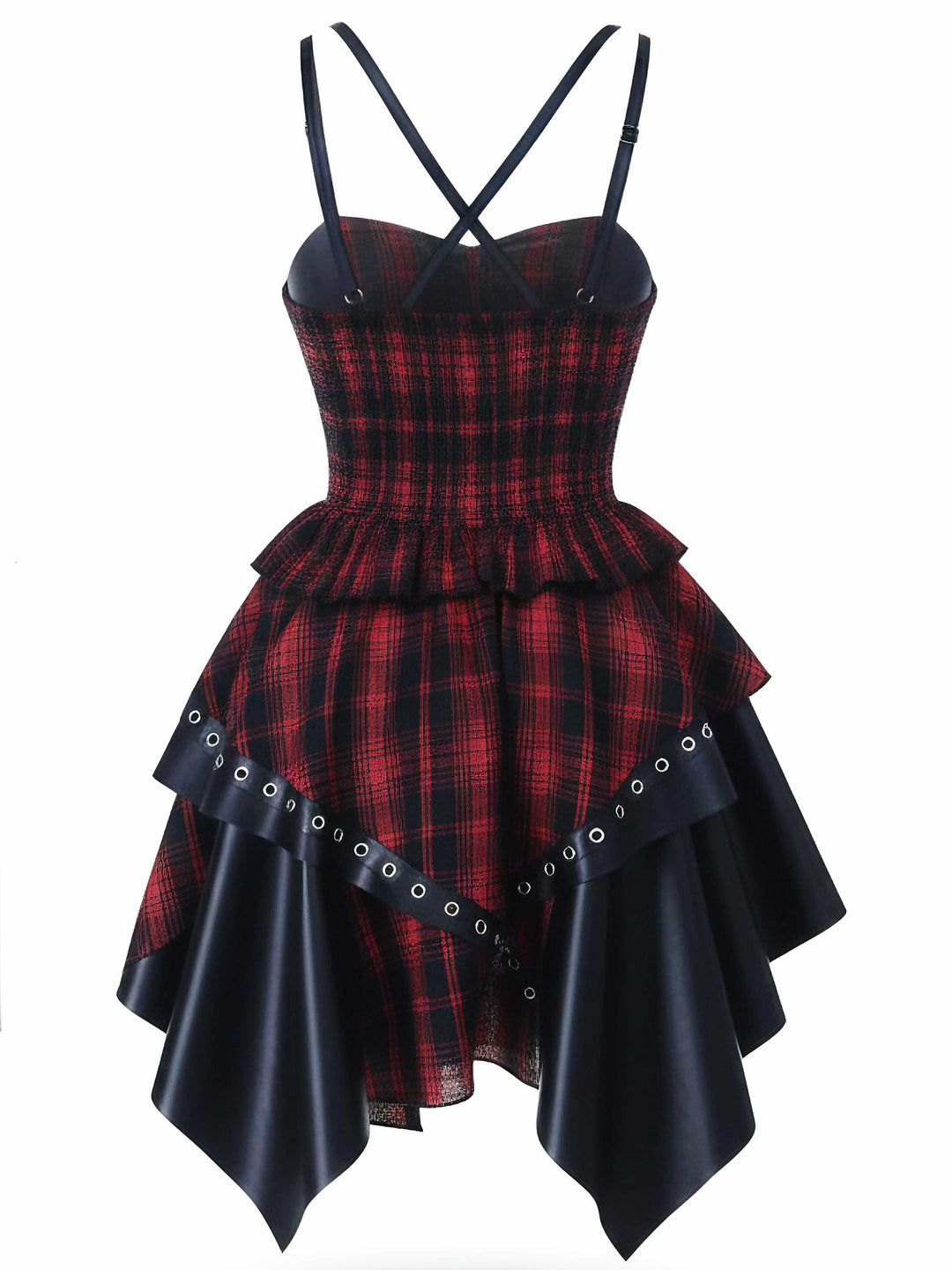 1980s Gothic Punk Leather Plaids Corset Dress - vintage dress, retro fashion