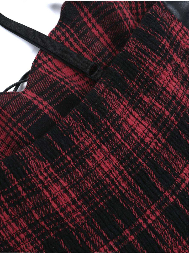 1980s Gothic Punk Leather Plaids Corset Dress - vintage dress, retro fashion