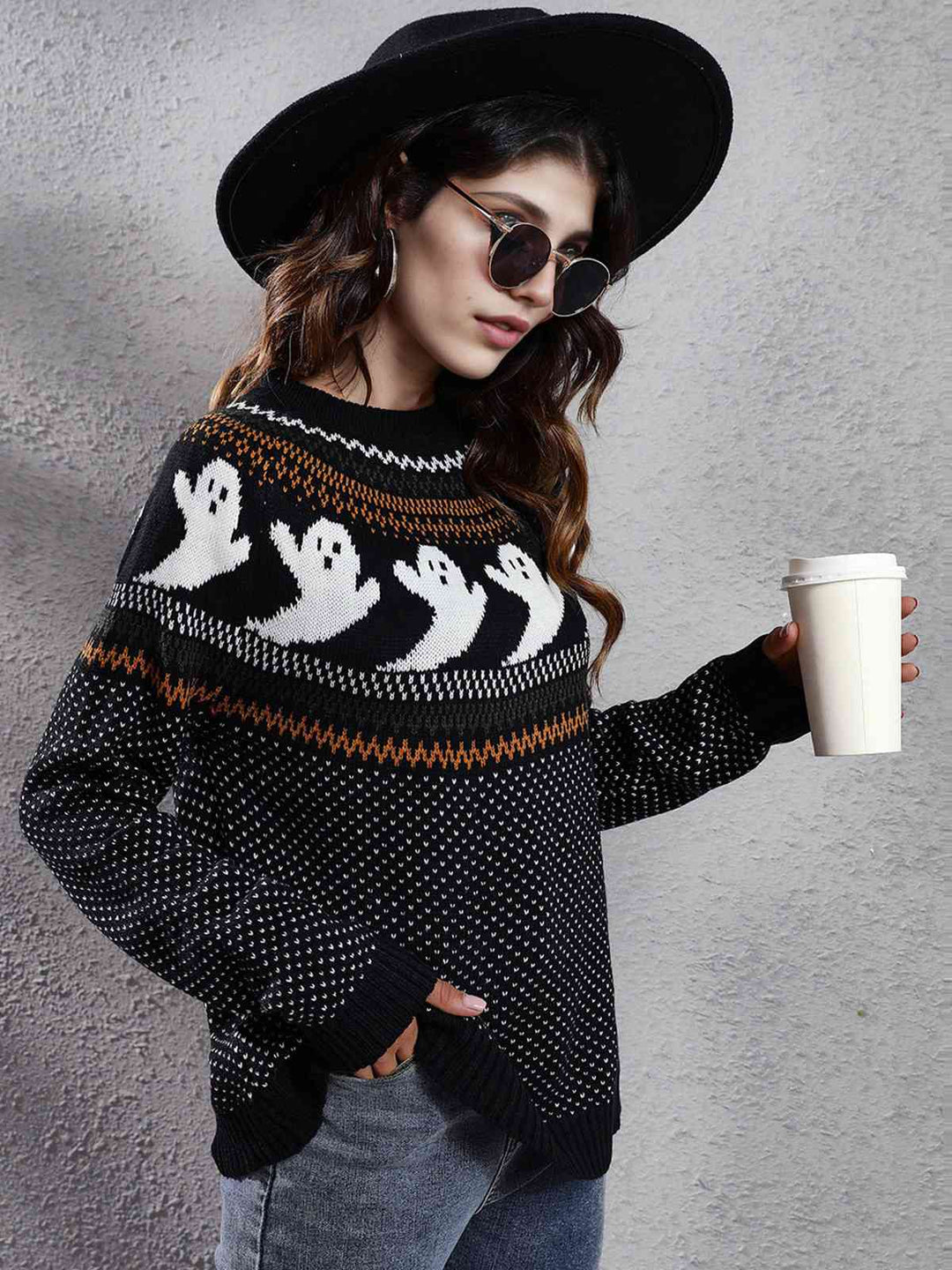 1980s Halloween Boo Polka Dot Knitted Sweater - vintage fashion, retro style